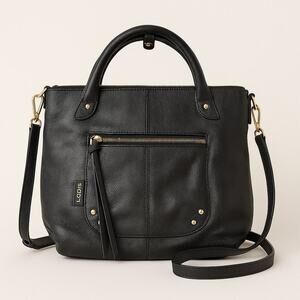 Lodis Malone Black Pebbled Leather Satchel Crossbody Bag